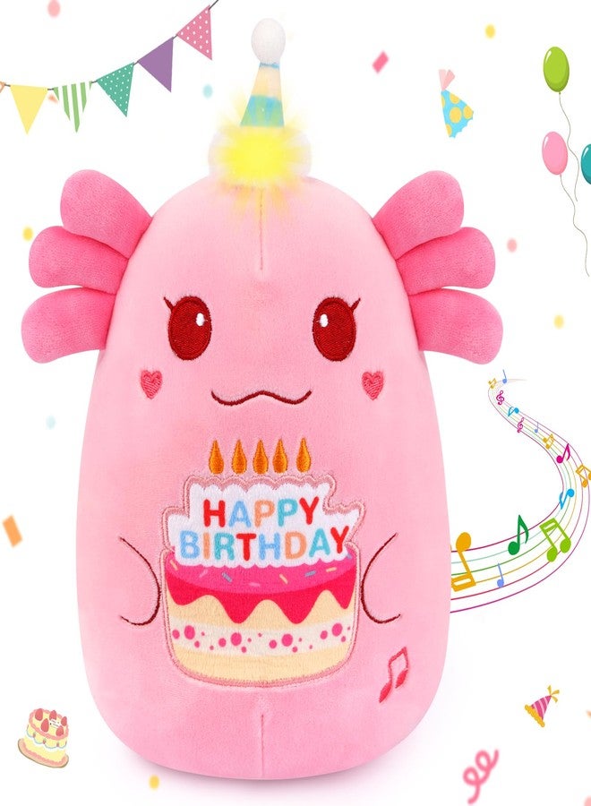 Prewplam Birthday Axolotl Plush Toy,Happy Birthday Singing & Glowing Axolotl Stuffed Animal Singing Toy,Gifts Party Decoration for Kids Boys Girls - Image 1